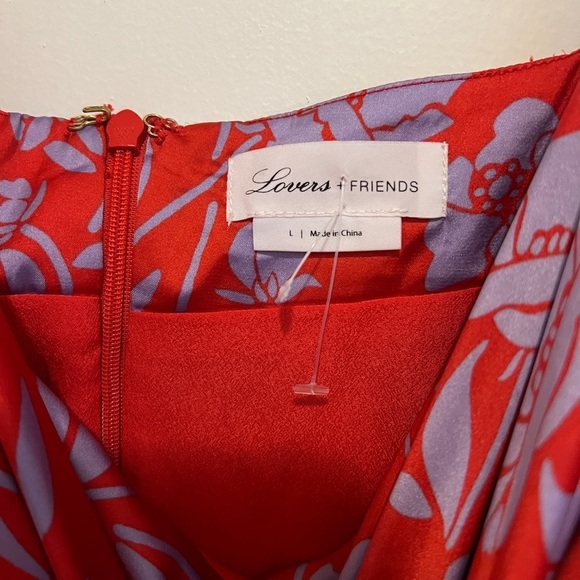 LOVERS + FRIENDS Noah Faux Wrap Dress Red & Purple Lined Spaghetti Strap Sz L - Picture 4 of 11